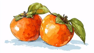 水彩绘就的两个鲜润柿子