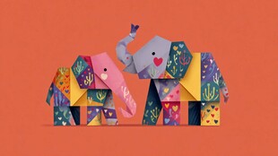 彩色折纸大象温馨同框