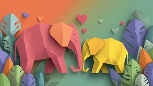 纸艺大象的温馨互动场景