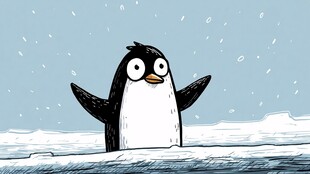 雪地中可爱的企鹅张开双臂