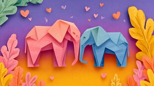 折纸大象的浪漫梦幻场景