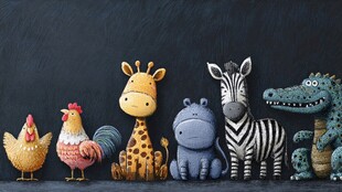 可爱动物玩偶排列展示