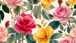 花卉图案 多彩玫瑰与绿叶