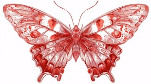 红色花纹蝴蝶插画图案