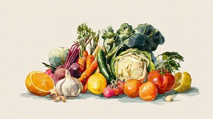 水彩绘多彩新鲜蔬菜水果