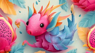 火龙果奇幻小龙插画