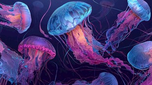 梦幻水母在深海中舞动