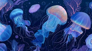 梦幻水母在深海中舞动