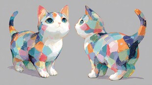 多彩几何风猫咪可爱形象