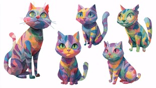 多彩几何风猫咪插画集