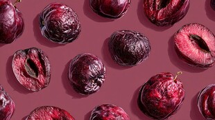 紫黑色李子的诱人排列