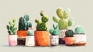 多彩仙人掌盆栽插画