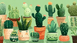 多彩盆栽仙人掌插画