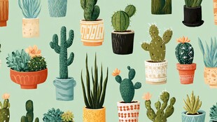 可爱仙人掌盆栽插画集合