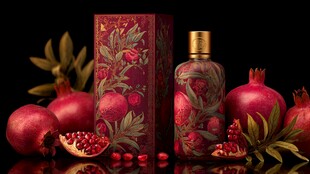 石榴主题香水瓶与鲜果