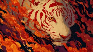 火焰环绕的白虎插画