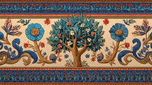 复古花卉树木图案装饰画