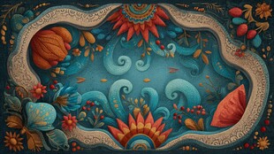 梦幻花卉边框插画图案