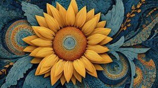 绚丽向日葵与抽象花纹图案