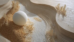 禅意沙景中的白色圆球