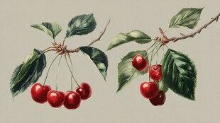 枝头红樱桃 绿叶相映衬