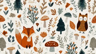 森林动物植物可爱插画