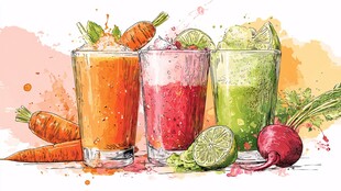 多彩果蔬汁与新鲜食材