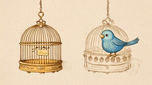 鸟笼与青鸟的梦幻插画