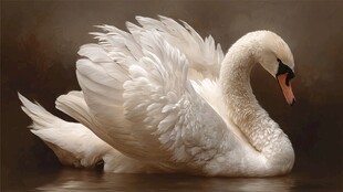 优雅天鹅水中展美丽羽翼