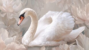 优雅天鹅于繁花中静栖