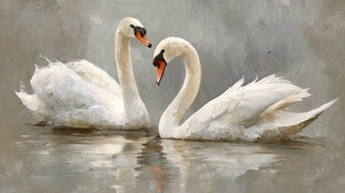 湖畔双天鹅的优雅姿态