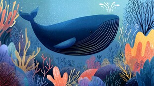 梦幻海底的蓝鲸遨游景象