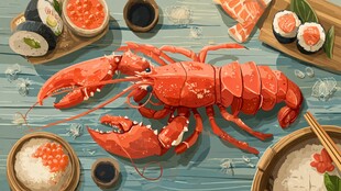 龙虾配日式美食诱人画面