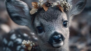 小鹿戴花环 可爱萌态尽显