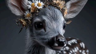 戴花环的可爱小鹿