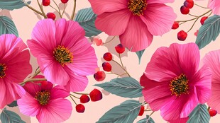 粉色花卉与浆果图案背景