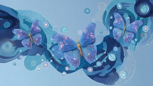 梦幻蓝蝶于灵动水波飞舞