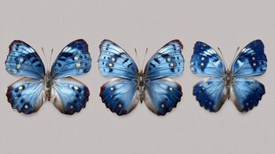 三只蓝色梦幻蝴蝶标本