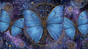 梦幻蓝蝶于星空宇宙飞舞