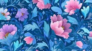 梦幻蓝底花卉图案设计
