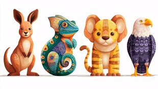 可爱多彩的四种动物形象