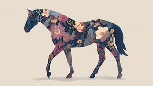 花卉装饰的梦幻行走骏马