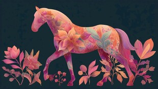 梦幻花卉骏马图