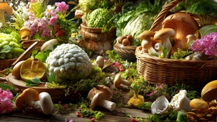 缤纷果蔬与蘑菇的自然盛宴