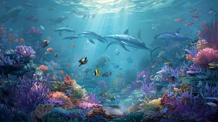 梦幻海底世界 海豚与鱼群
