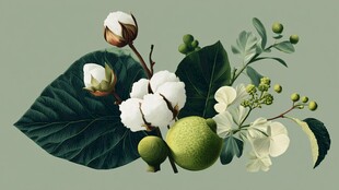 棉花绿植组合清新插画