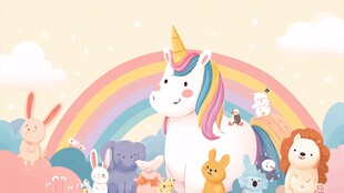 独角兽与动物们的梦幻场景