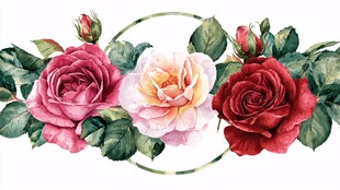 三色玫瑰环绕装饰插画