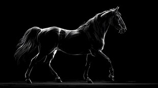 黑底下优雅行走的骏马