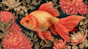 金鱼游弋于繁花之间